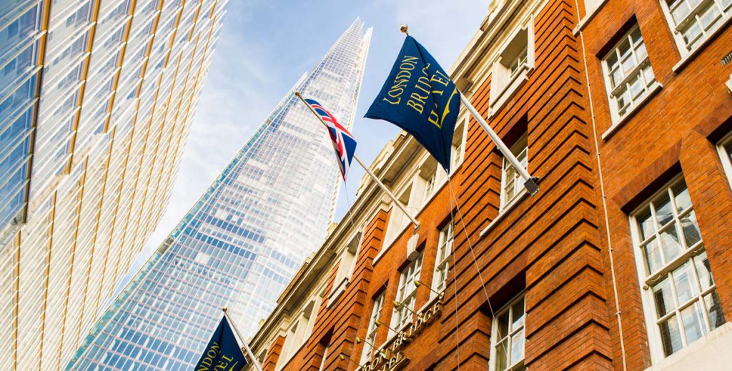 The London Bridge flag flying proud in front of the Union Jack