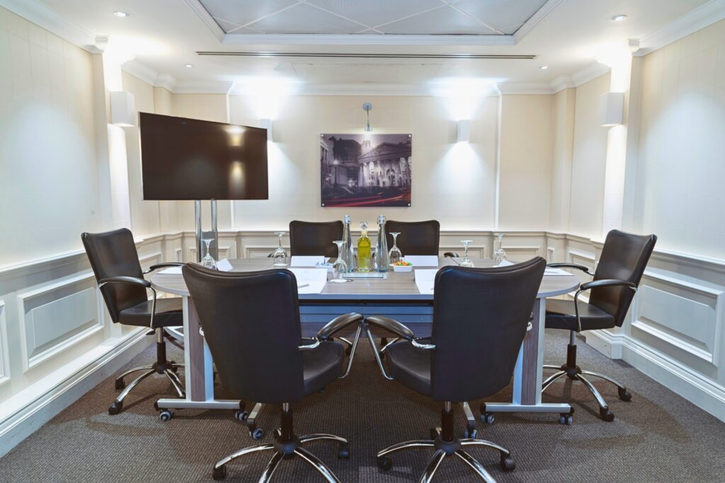 Small business meeting room with TV screen